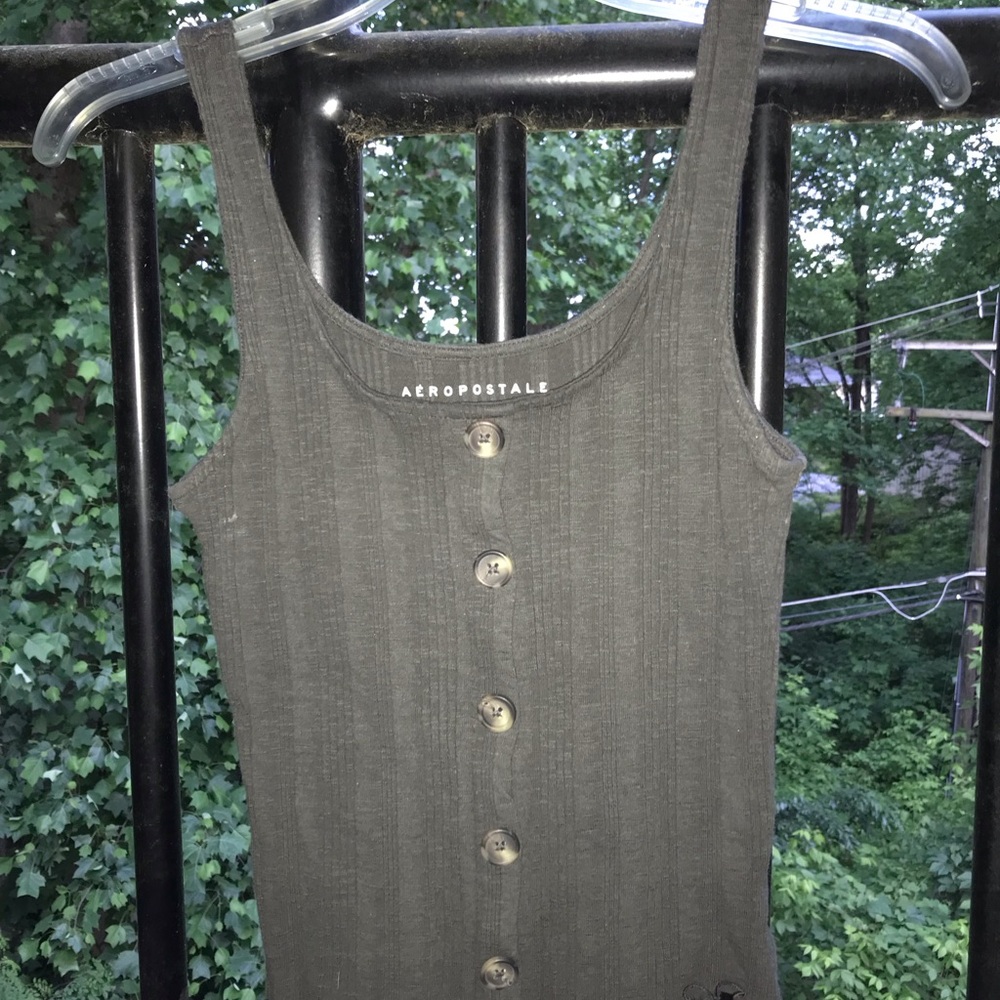 Aeropostale Gray Ribbed Tank Top with Button Detail